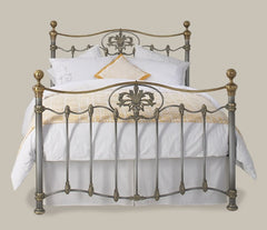 Silver Patina Wrought Iron Bed with Brass Finials