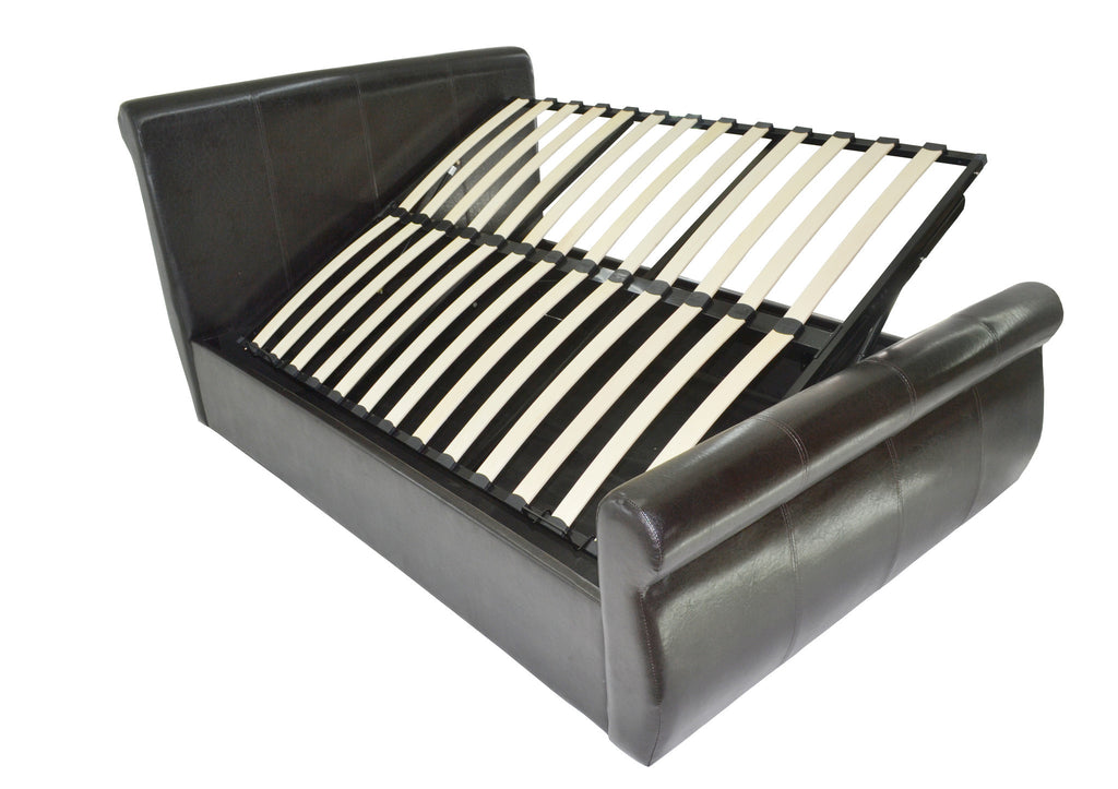 Sleigh Side Lift Leather Ottoman Bed